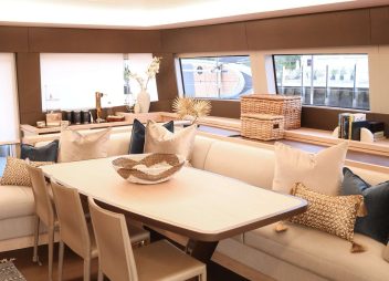 catamaran yacht charter Aeolus dining area