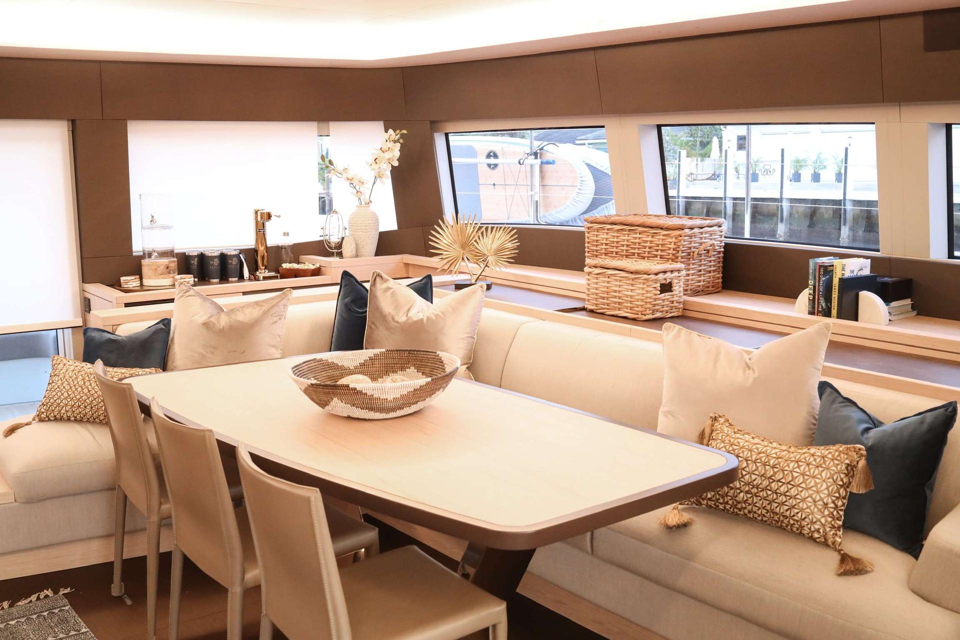 catamaran yacht charter Aeolus dining area