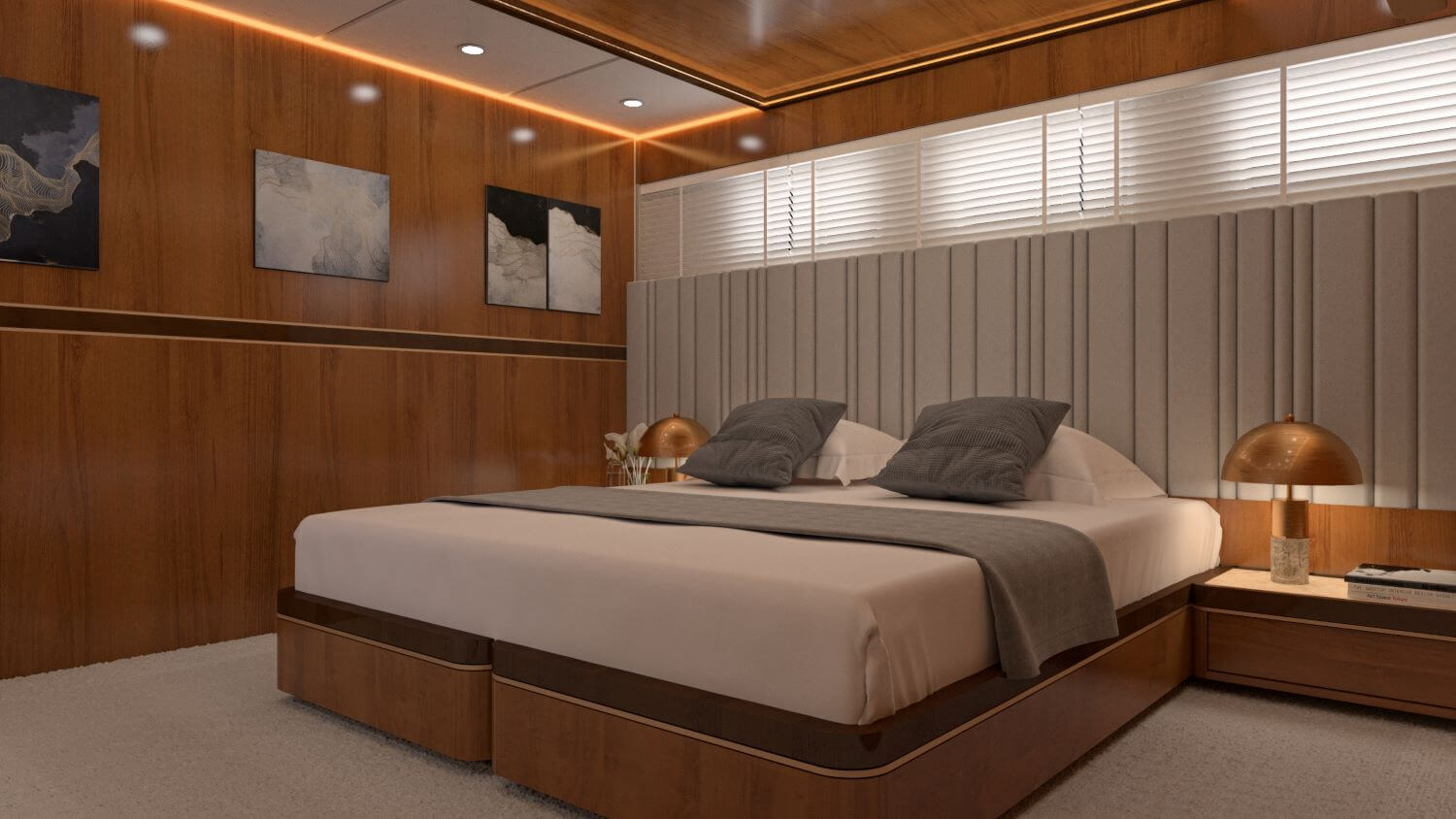 Life is good luxury master bedroom cabin - High Point Yachting
