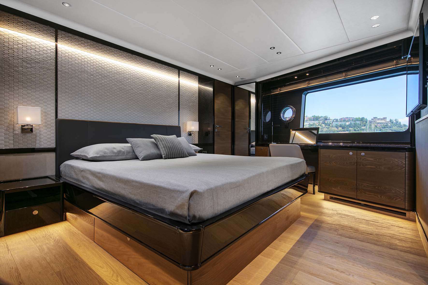 Charter Enigma in Italy, Sardina, Corsica & French a luxury modern yacht Bedroom - High Point Yachting