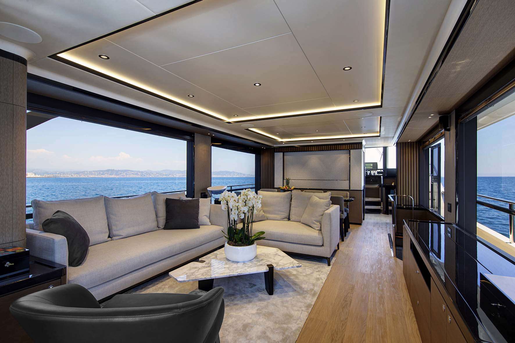 Charter Enigma in Italy, Sardina, Corsica & French a luxury modern yacht fine dining with sea view on yacht- High Point Yachting