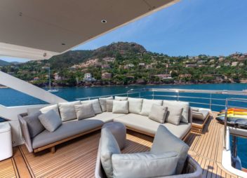 Charter Enigma in Italy, Sardina, Corsica & French a luxury modern yacht Living Room - High Point Yachting