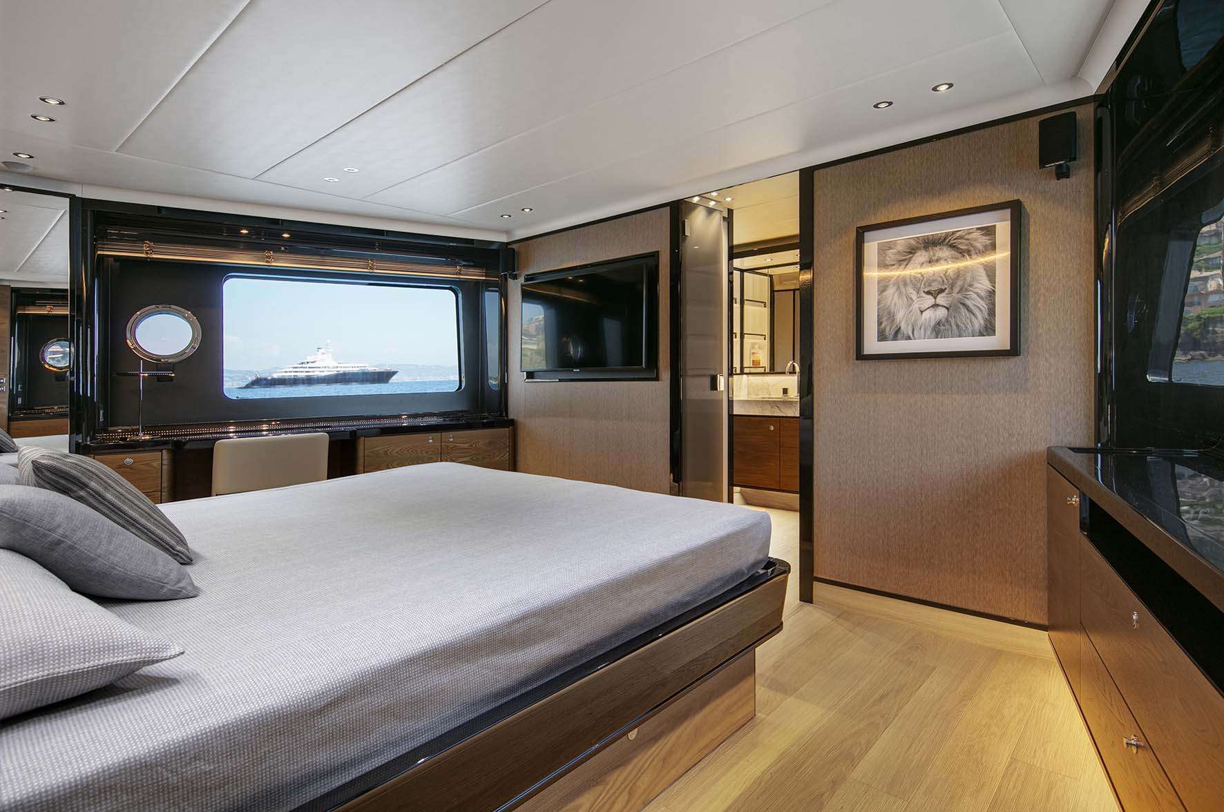 Charter Enigma in Italy, Sardina, Corsica & French a luxury modern yacht luxury bedroom - High Point Yachting