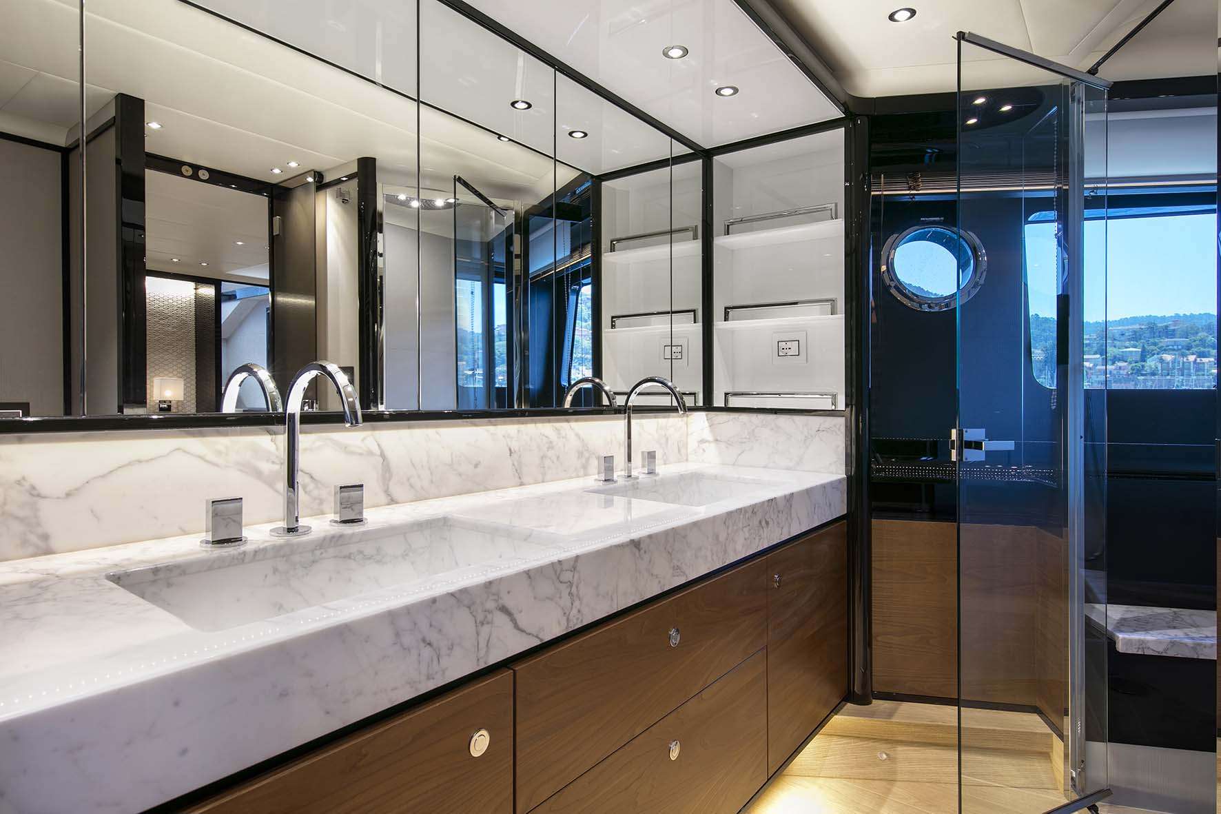 Charter Enigma in Italy, Sardina, Corsica & French a luxury modern yacht bathroom - High Point Yachting