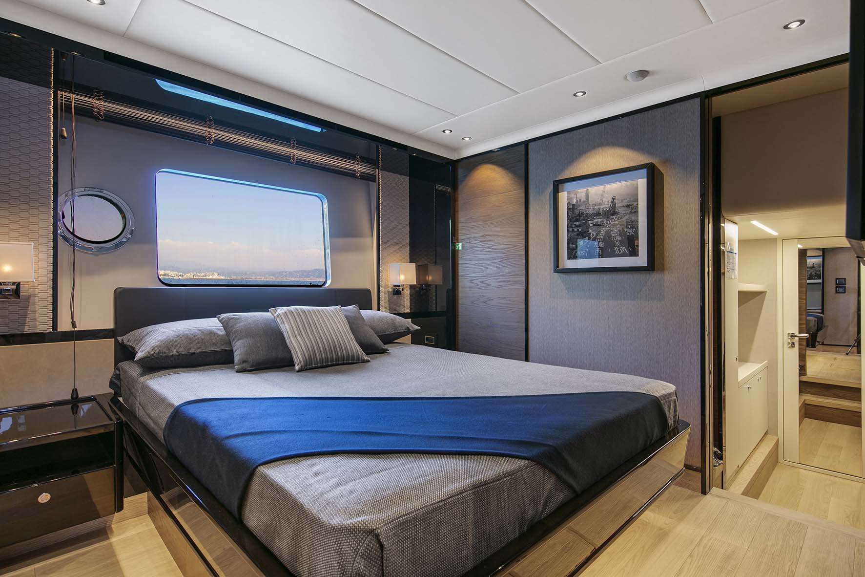Charter Enigma in Italy, Sardina, Corsica & French a luxury modern yacht luxury bedroom - High Point Yachting