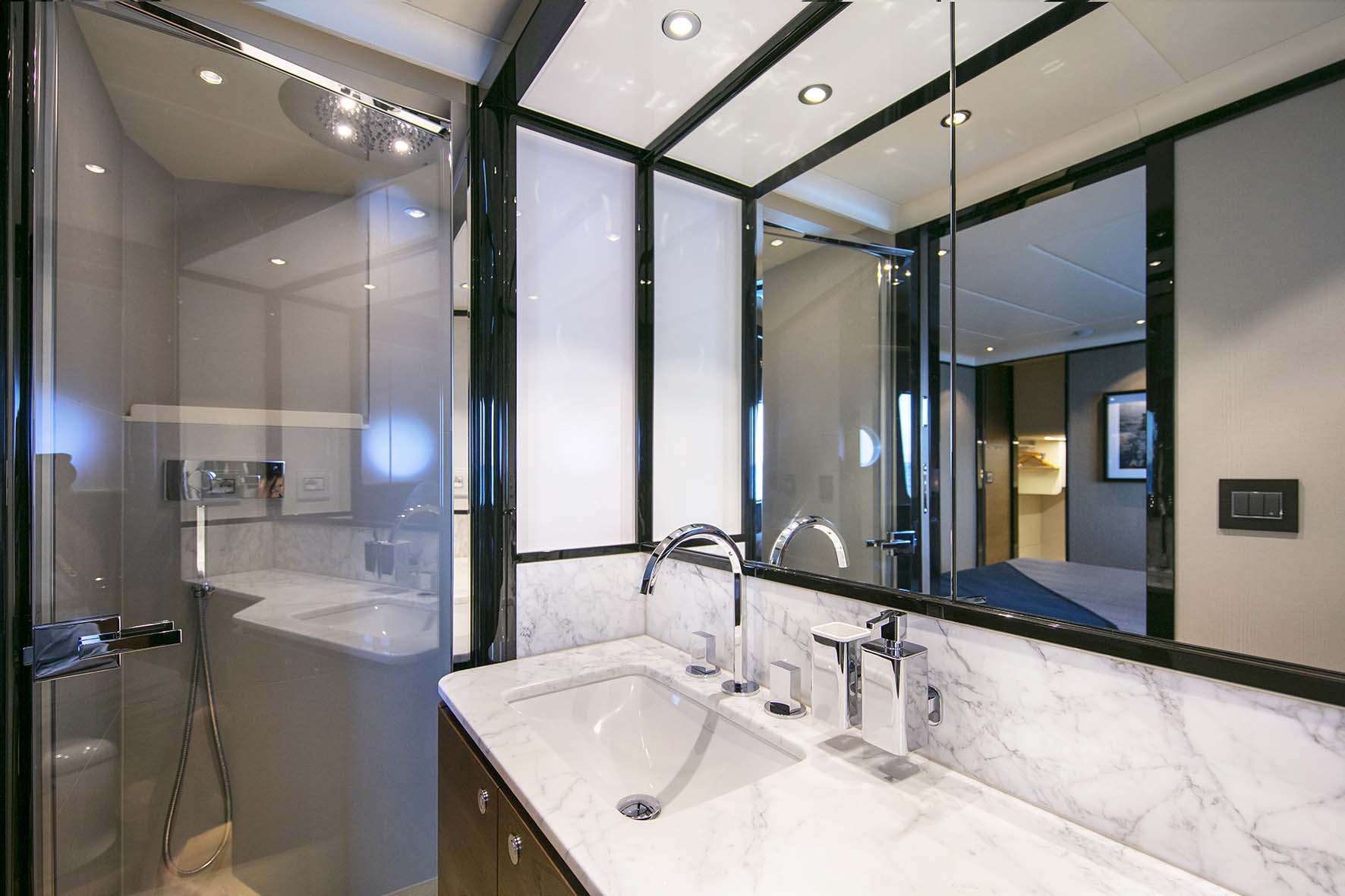 Charter Enigma in Italy, Sardina, Corsica & French a luxury modern yacht bathroom - High Point Yachting