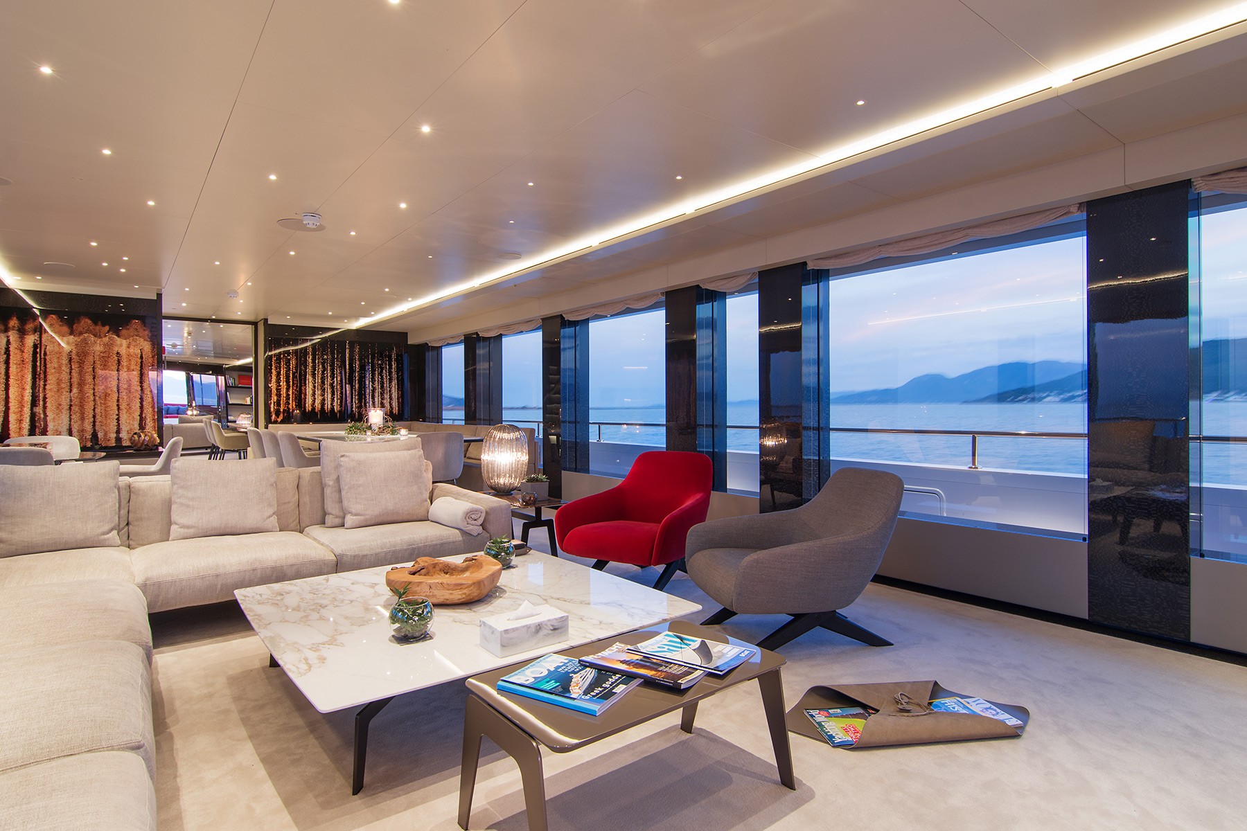 Private Motor Yacht Charter Lounge with fine dining - High Point Yachting
