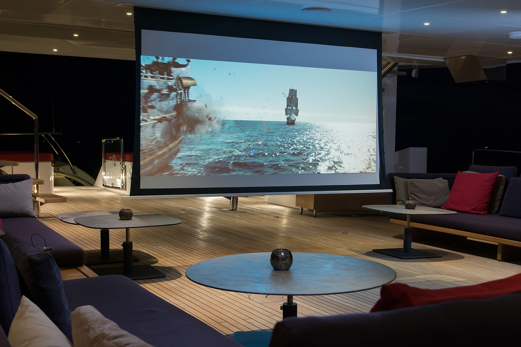 Luxury theatre movie area on yacht charter - High Point Yachting