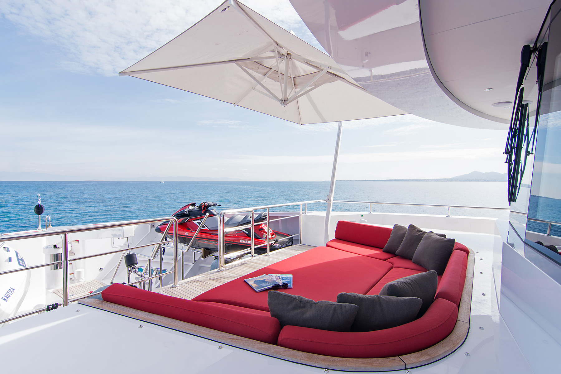 Luxury sofa seating area in yacht charter, charter yachts today! - High Point Yachting