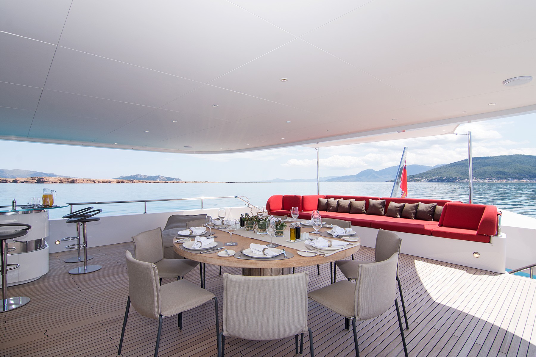 Luxury lunch area on board of yacht charter - High Point Yacthing