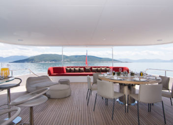 Luxury lunch area on board of yacht charter - High Point Yacthing