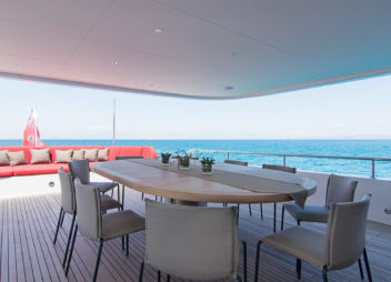 Luxury lunch area on board of yacht charter - High Point Yacthing