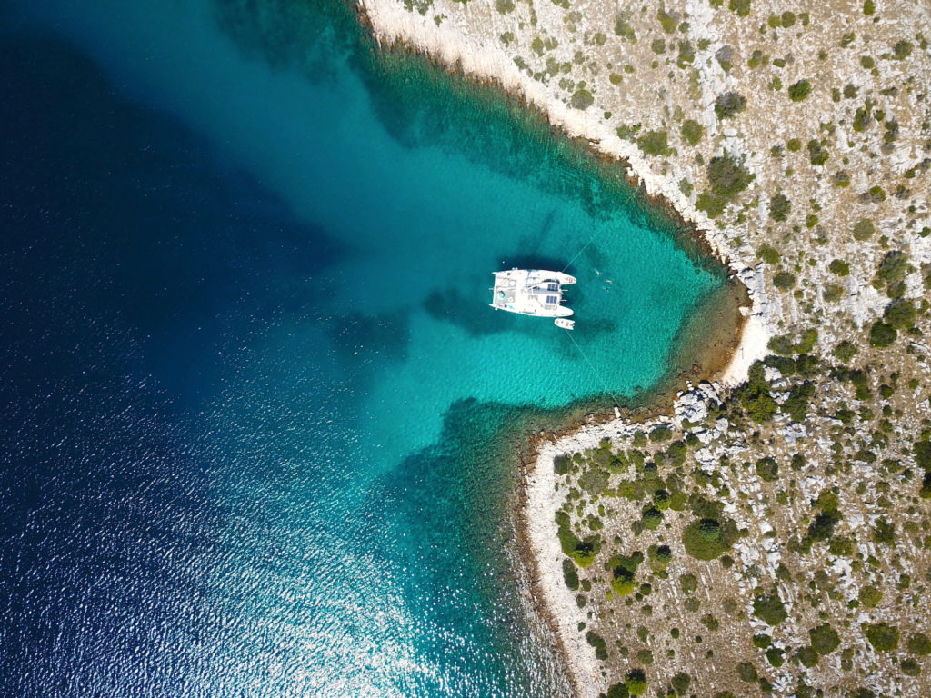 Catamaran MALA at island Zut, Kornati archipelago