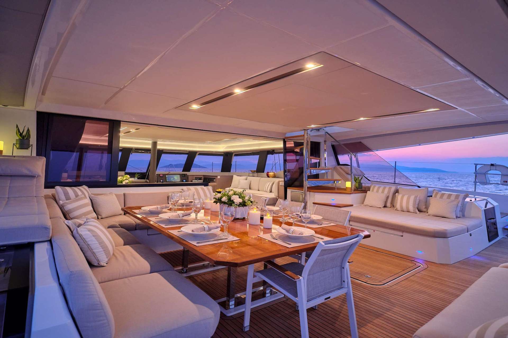 sunset aft dining on Alexandra II