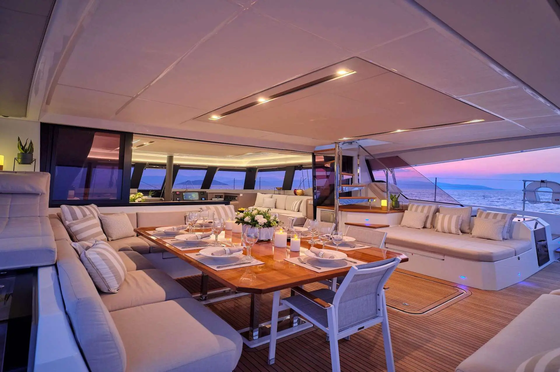 sunset aft dining on Alexandra II
