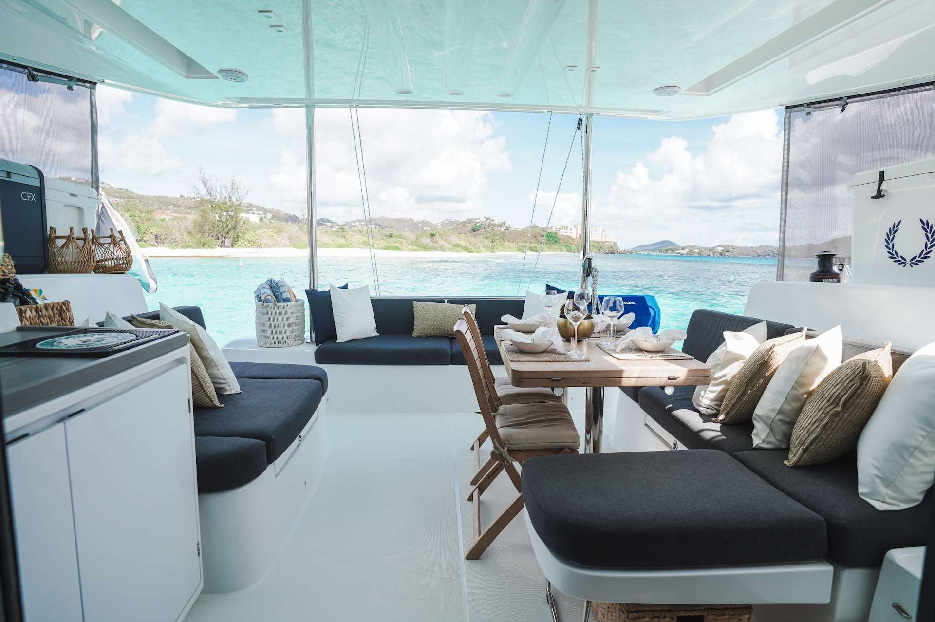 Caribbean yacht charter Ether dining area
