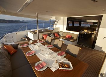catamaran charter Pink Sky formal dining