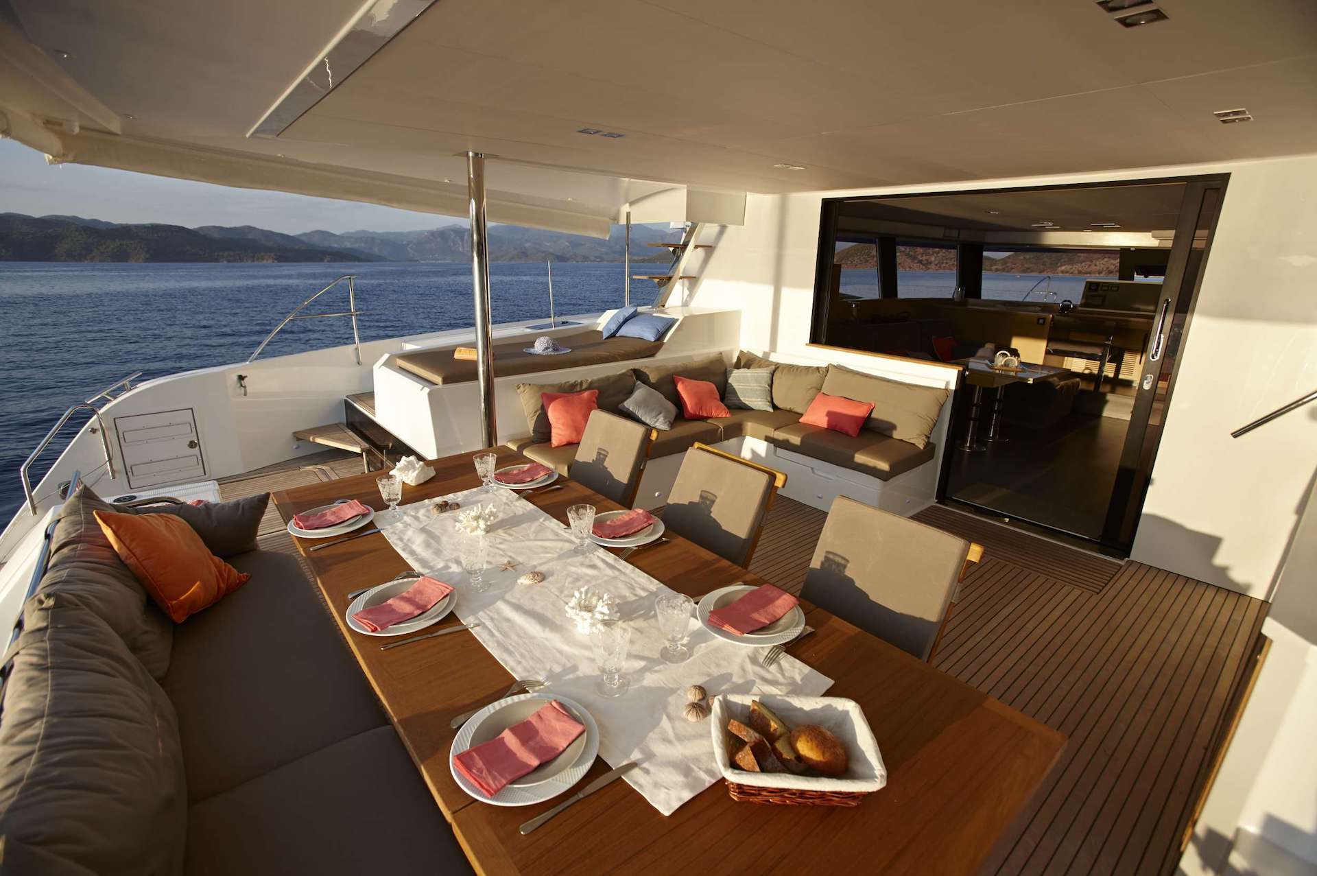 catamaran charter Pink Sky formal dining