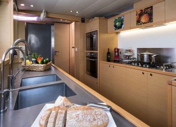 catamaran yacht charter Blue Destiny galley