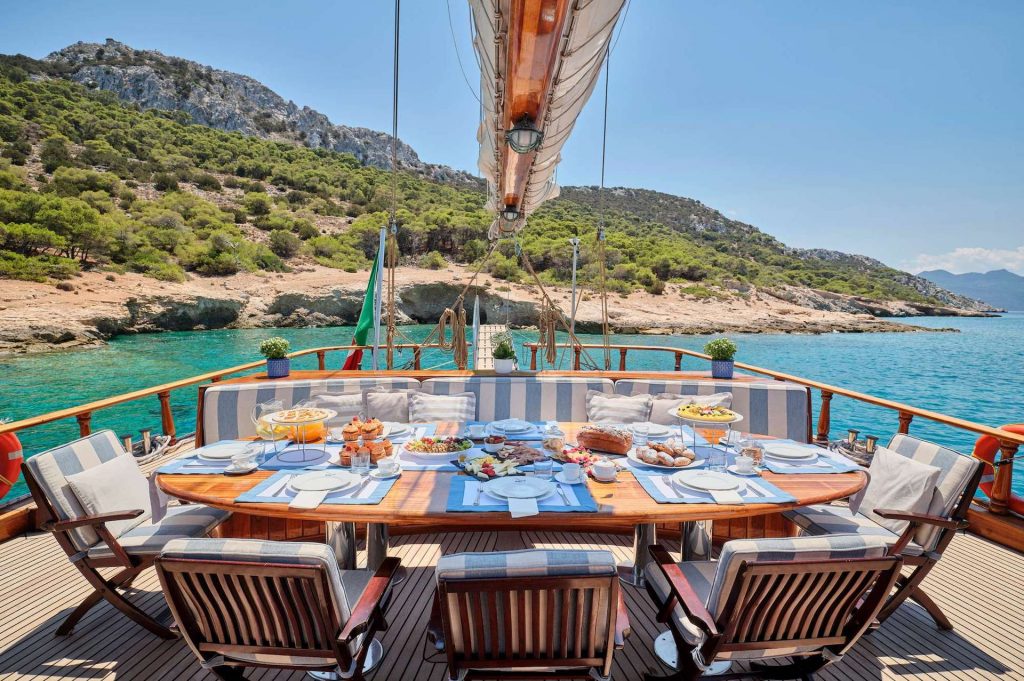 Greece yacht charter deck dining