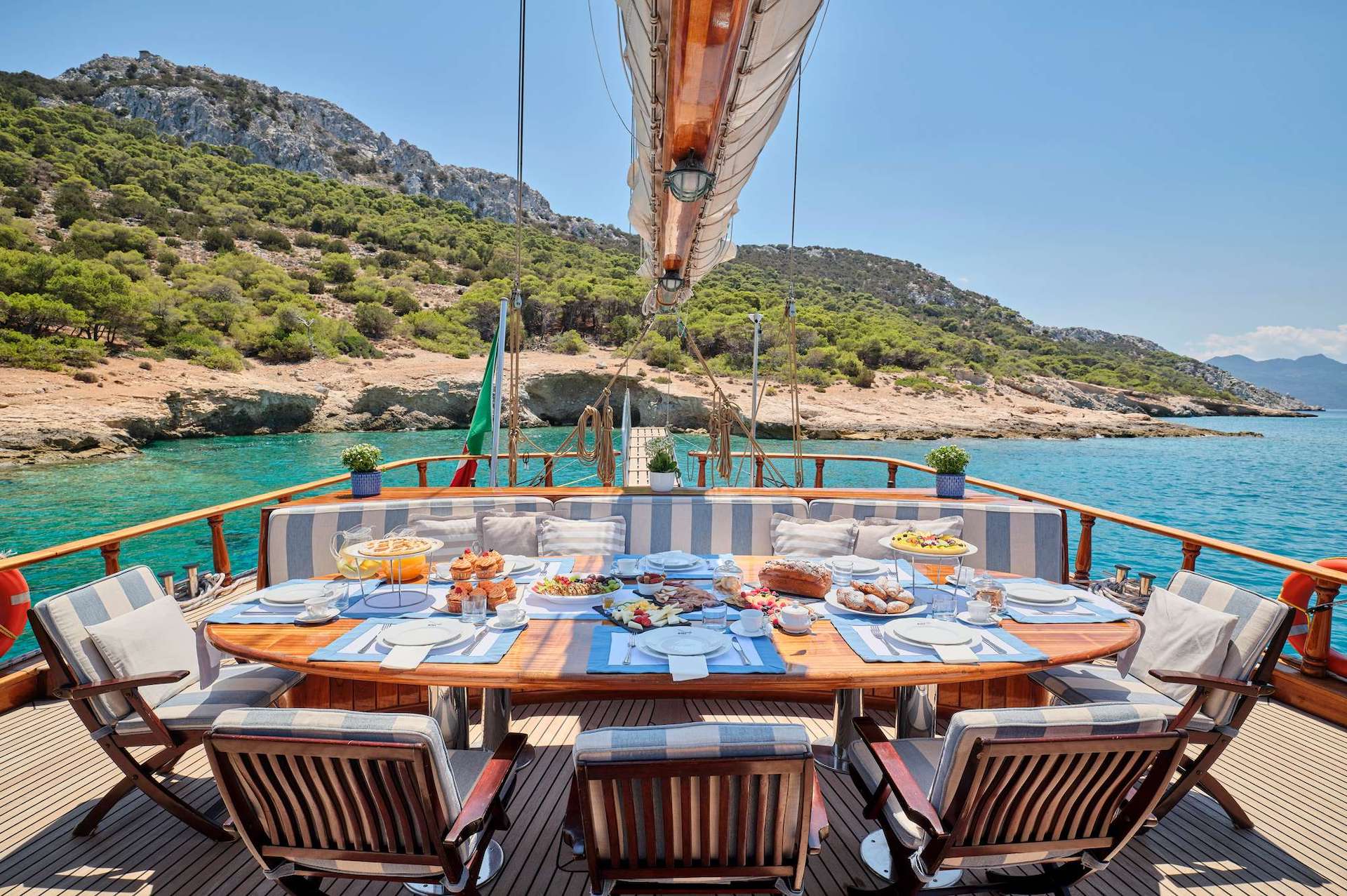 Greece yacht charter deck dining