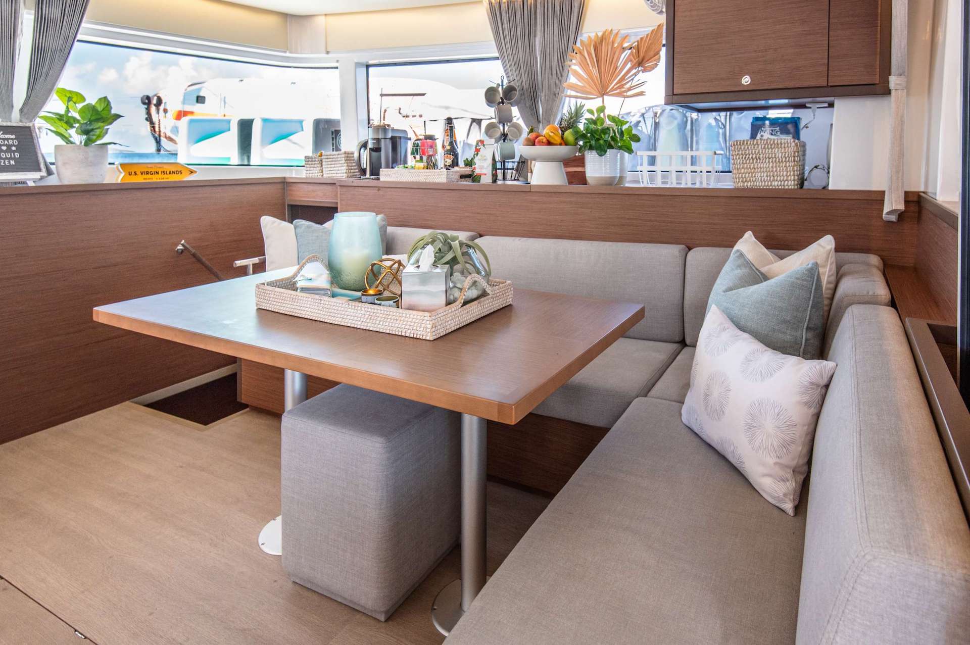 Liquid Zen dining saloon yacht charter