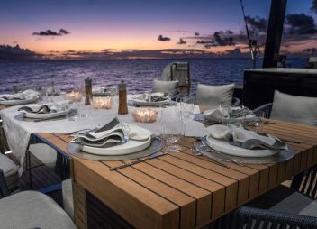 luxury yacht charter Relentless dinner setting