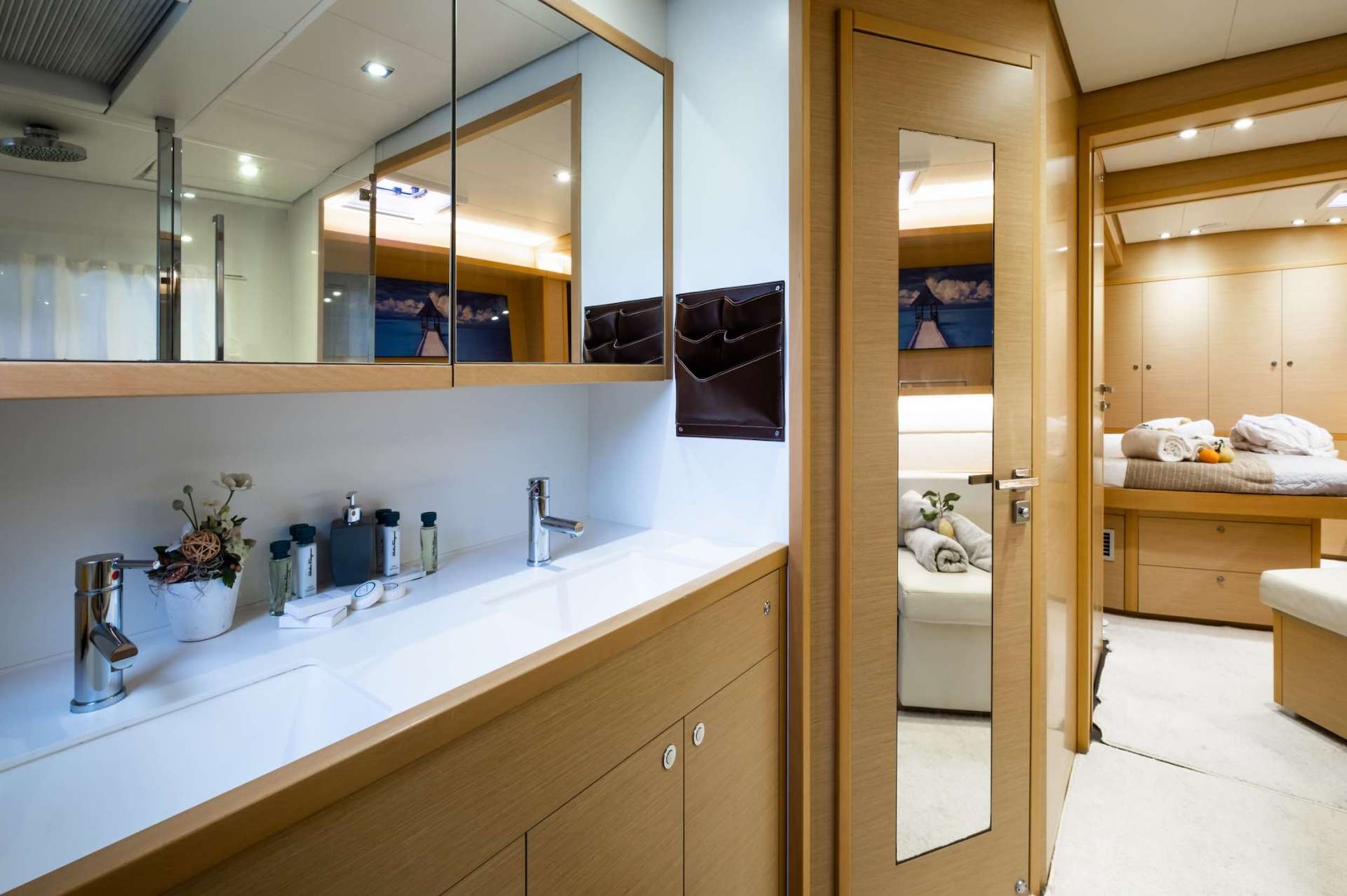 yacht charter Blue Destiny main cabin bathroom