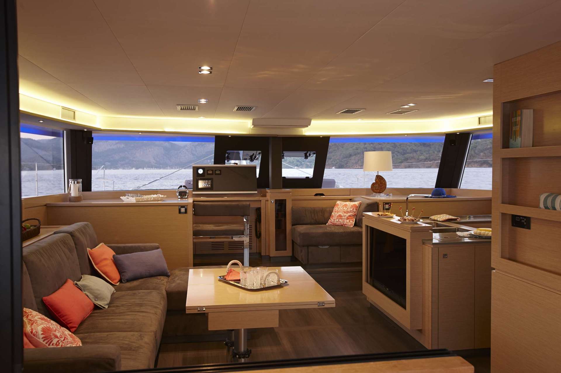 yacht charter Pink Sky saloon and galley