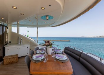 Skywater yacht charter aft dining