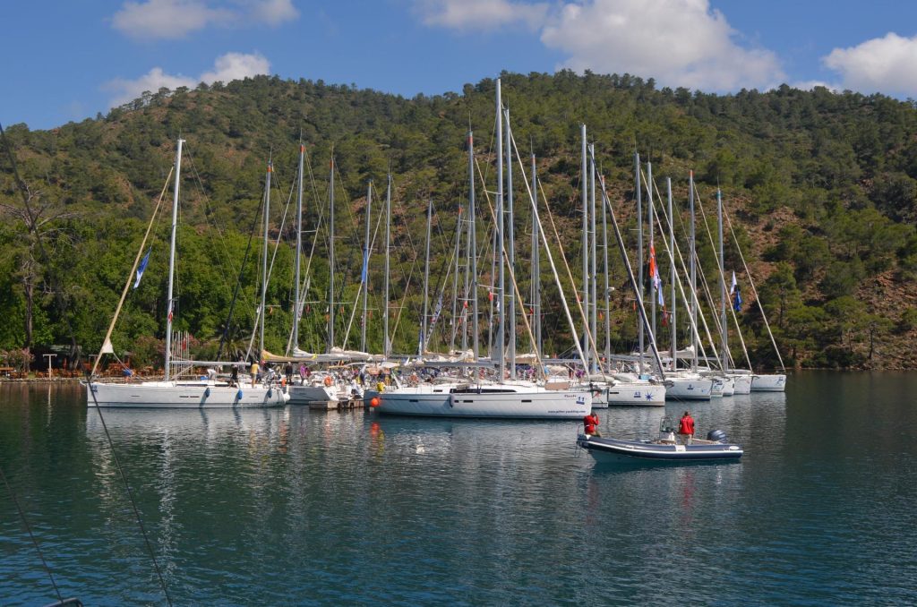 fleet moored in Boynuzbuku Koyu Turkey