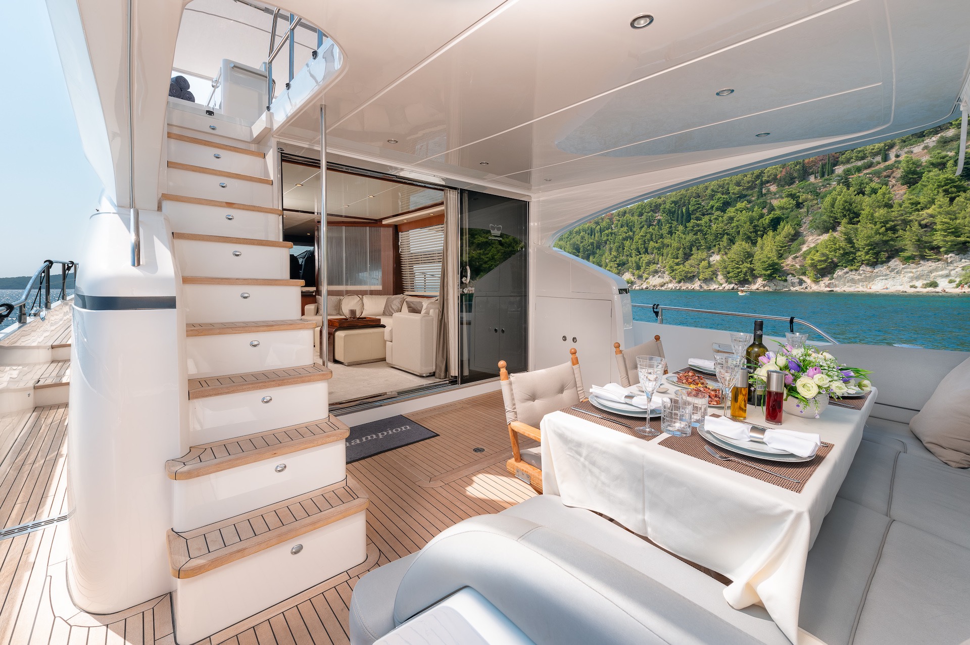 motor yacht charter Champion aft deck