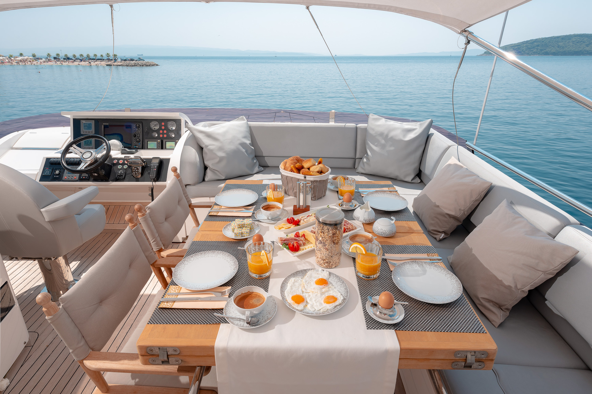 yacht charter fly bridge dining Champion