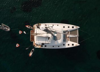 catamaran yacht charter Hydrus birds eye view