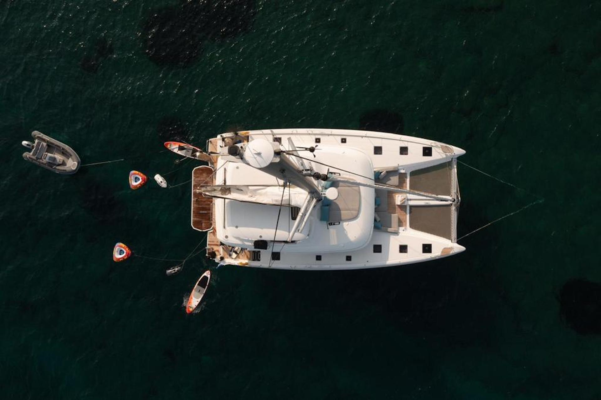 catamaran yacht charter Hydrus birds eye view