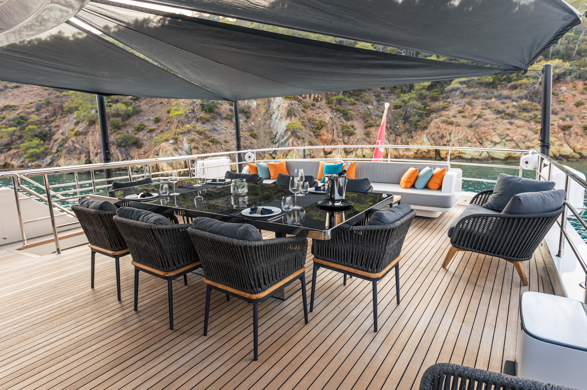 Turkey yacht charter shaded dining