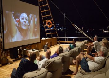 crewed yacht charter Prana outdoor cinema