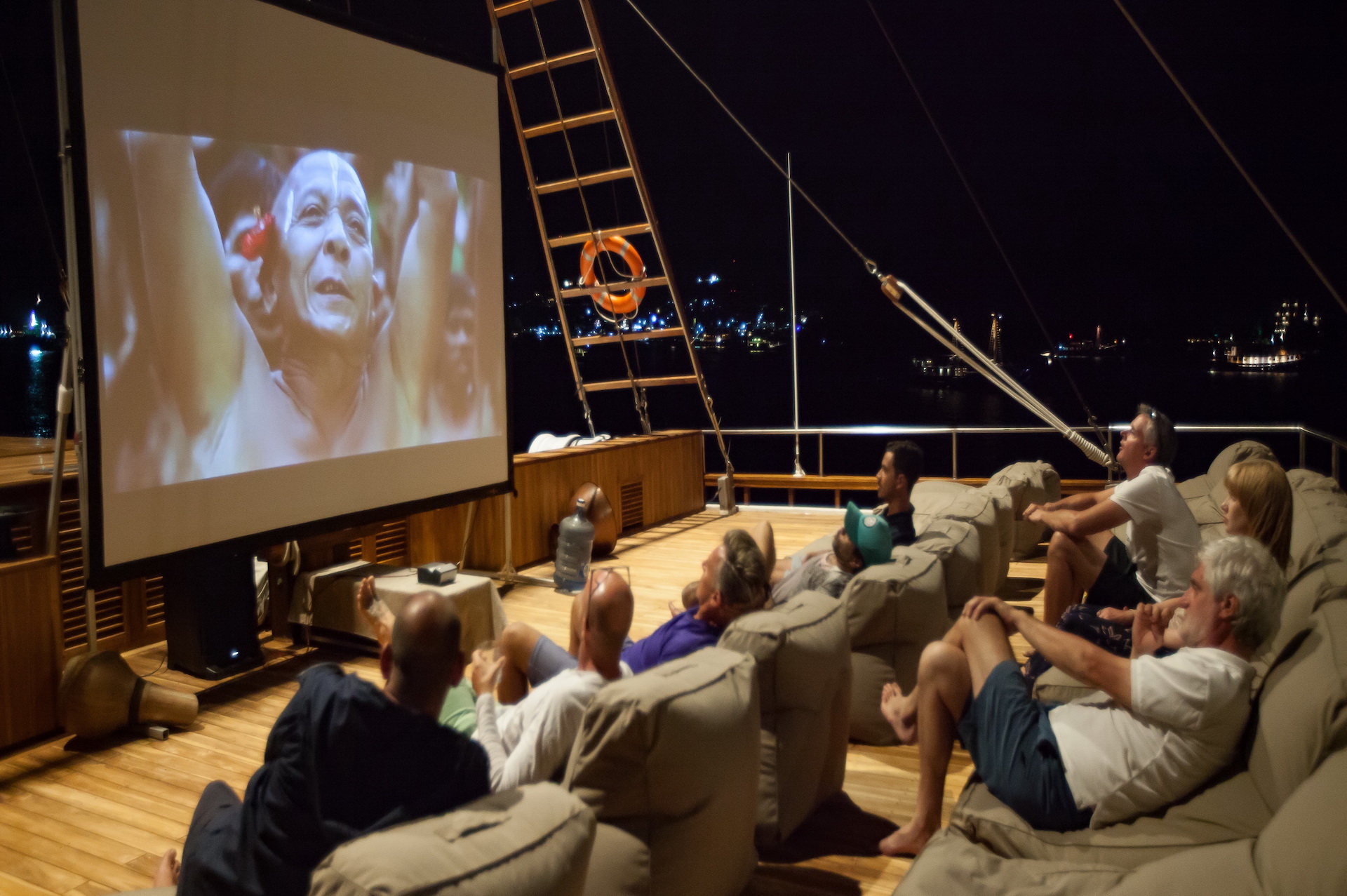 crewed yacht charter Prana outdoor cinema