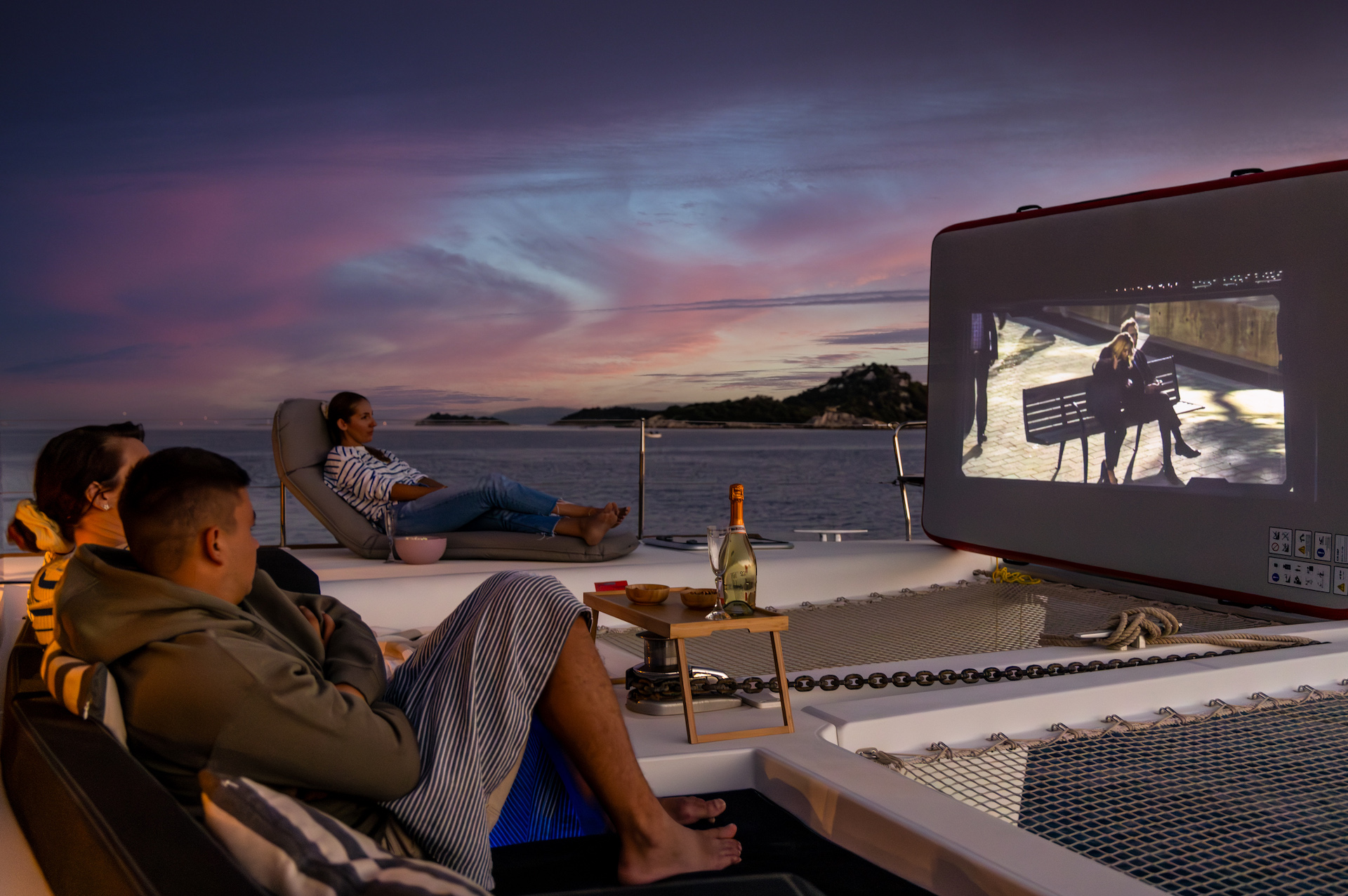 yacht charter Falco deck cinema