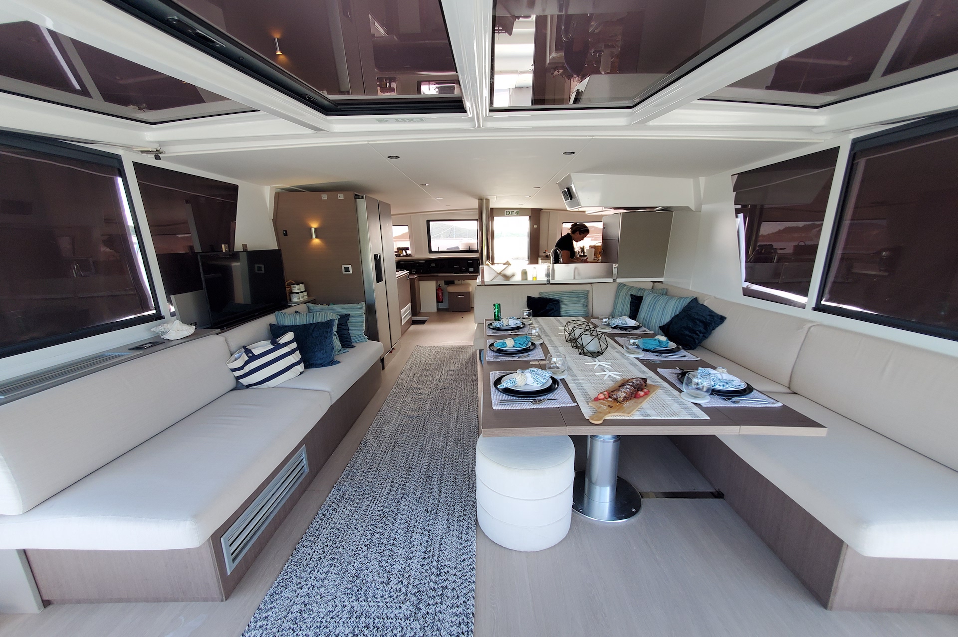 crewed yacht charter Koru living area