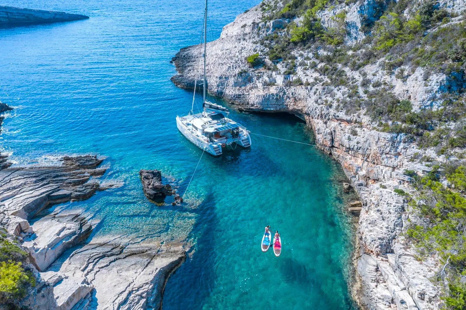 Catamaran anchored, island Vis, Croatia