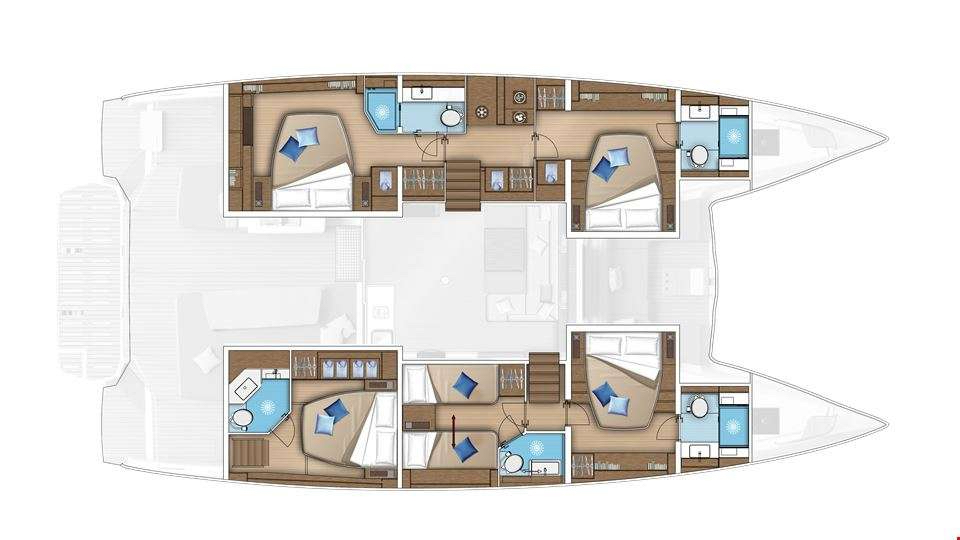 Hydrus with its convertible twin cabin ideal for families needing flexibilty in catamaran layout. 