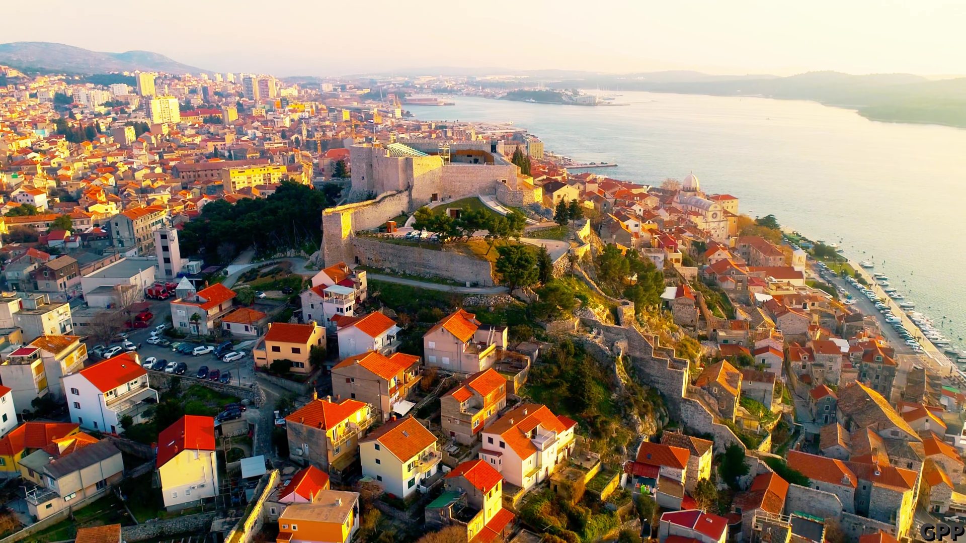 Šibenik aerial view of city fortress