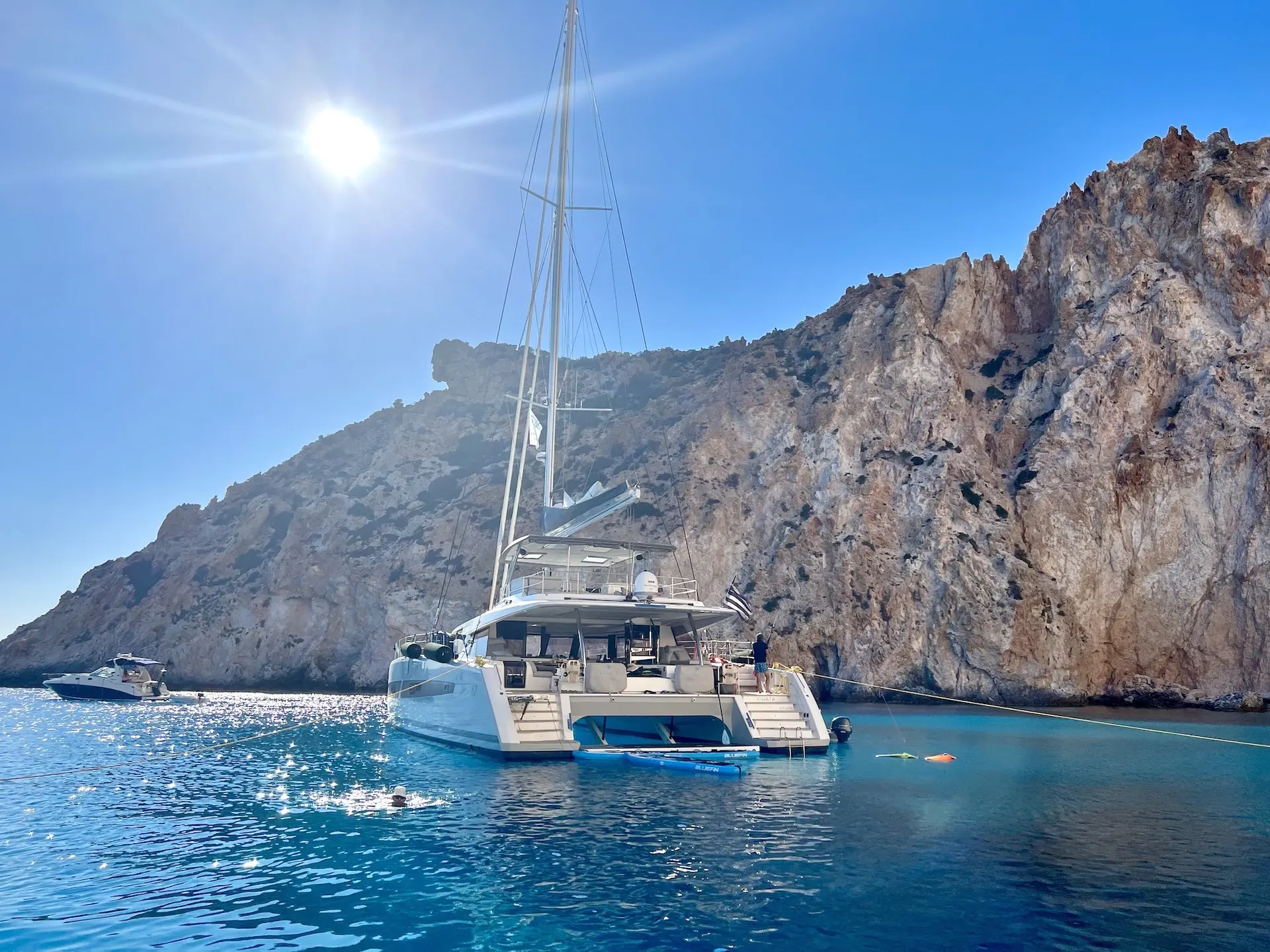 Polyaigos catamaran anchored