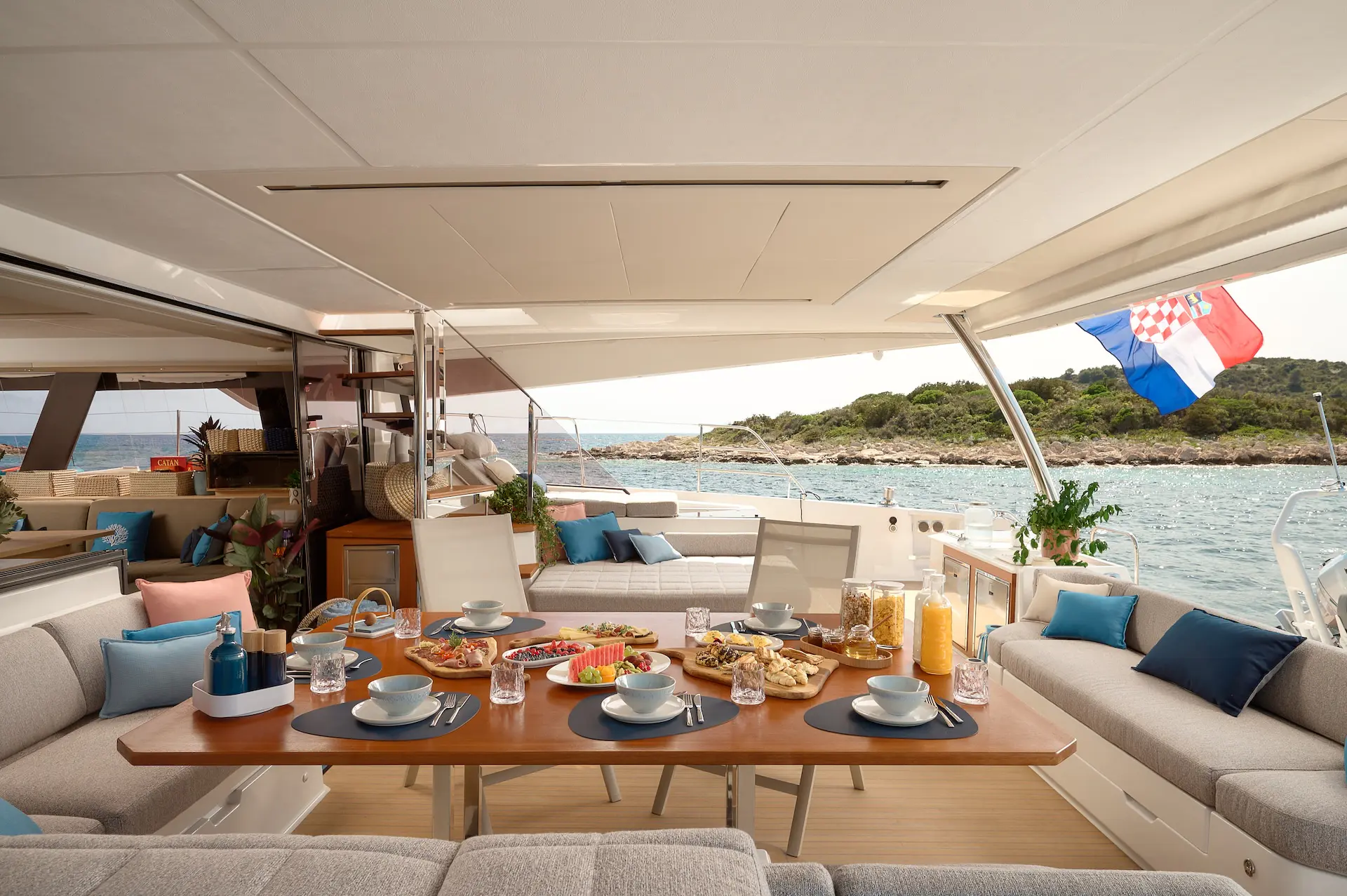 catamaran floramye yacht charter aft deck