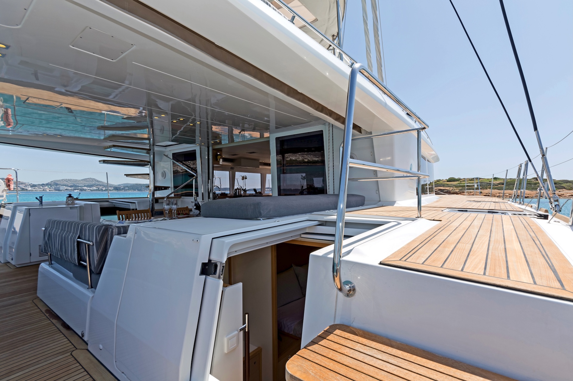 catamaran yacht charter cool breeze aft deck